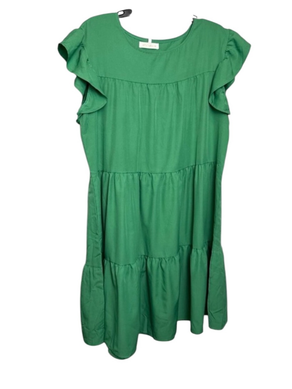 Hipster row Kelly green tiered ruffle swing dress mini length cotton dreamy chic